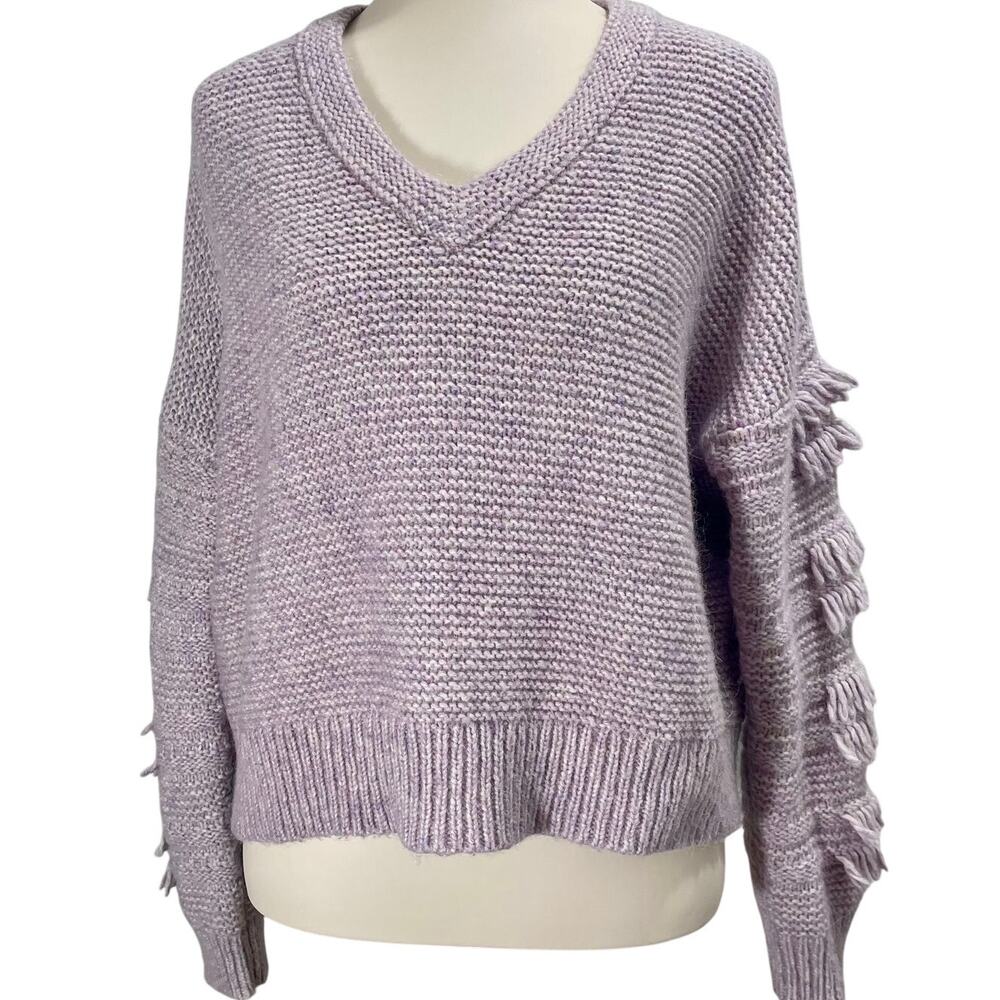 Madewell Fringe-Sleeve Pullover Sweater Lilac Purple Womens Medium